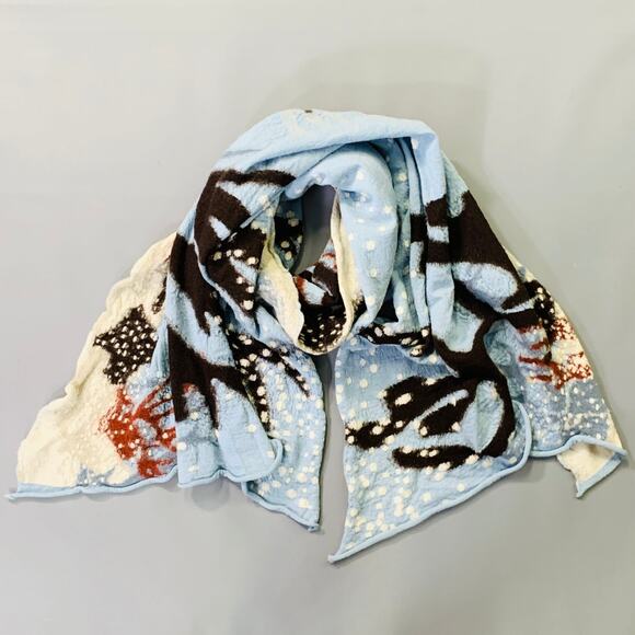 KAPITAL Blue Brown Black Snowy Landscape Oversized  Wool Scarf - Picture 2 of 5